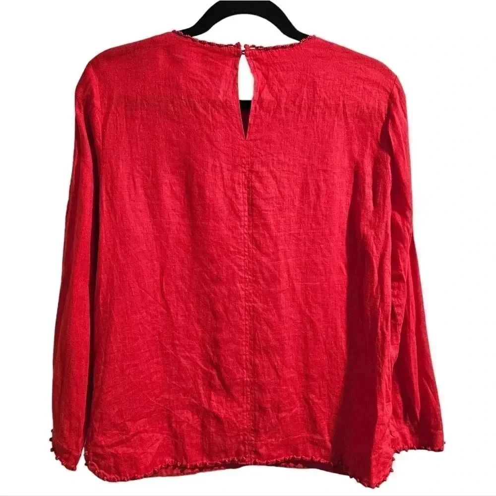 J.Crew Red 100% Linen Embroidery French Knot‎ Fridge Blouse Size 4